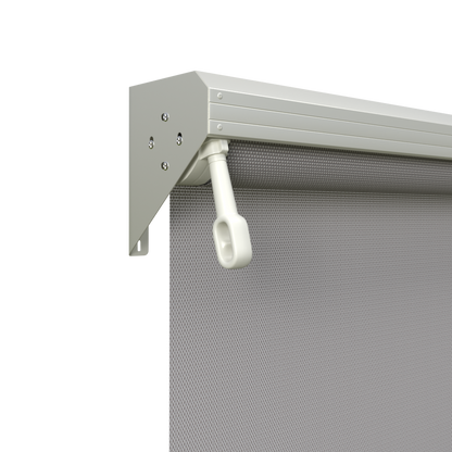 Crank Outdoor Blind - Grey Fabric with Surfmist Semi-Enclosed Pelmet
