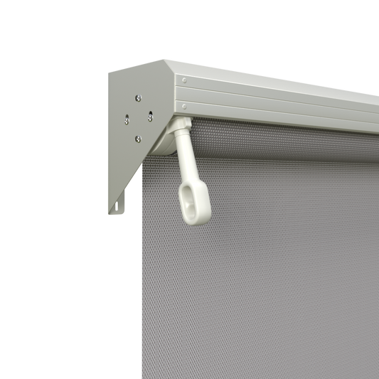 Crank Outdoor Blind - Grey Fabric with Surfmist Semi-Enclosed Pelmet