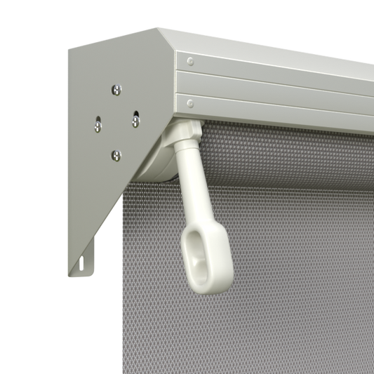 Crank Outdoor Blind - Grey Fabric with Surfmist Semi-Enclosed Pelmet