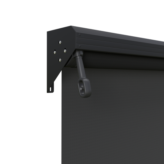 Crank Outdoor Blind - Black Fabric with Monument Semi-Enclosed Pelmet