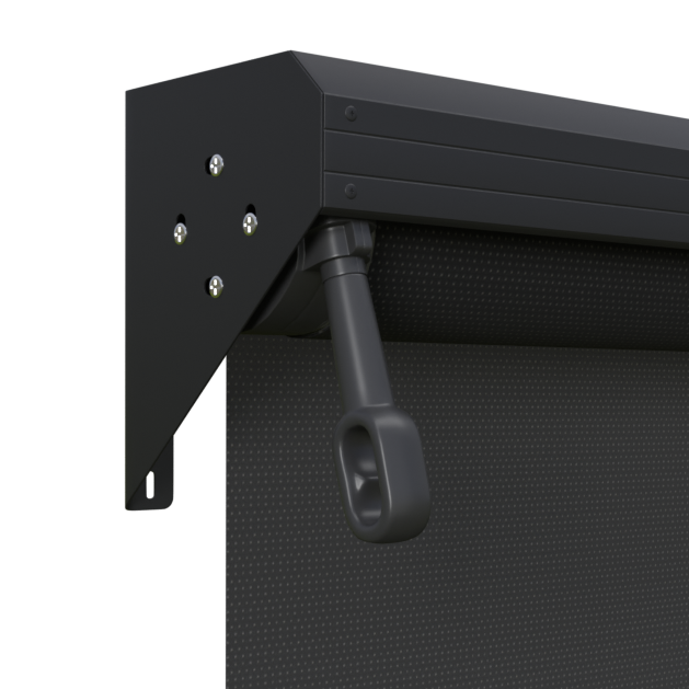 Crank Outdoor Blind - Black Fabric with Monument Semi-Enclosed Pelmet