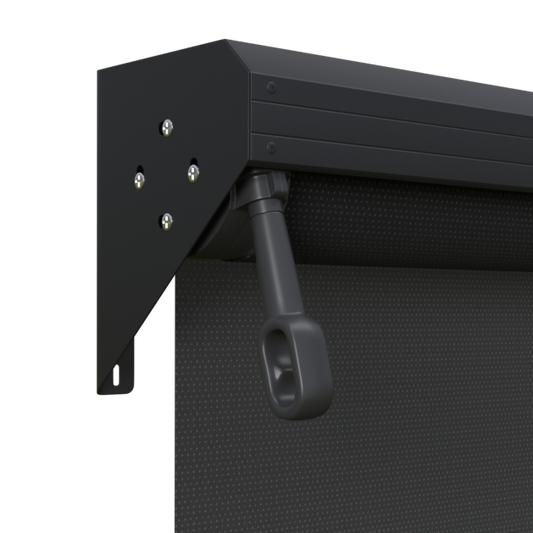 Crank Outdoor Blind - Black Fabric with Monument Semi-Enclosed Pelmet