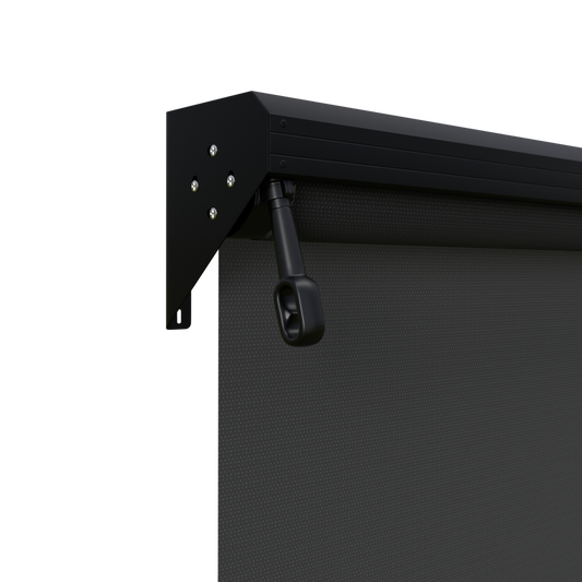 Crank Outdoor Blind - Black Fabric with Nightsky Black Semi-Enclosed Pelmet