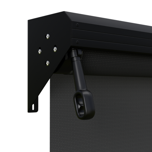 Crank Outdoor Blind - Black Fabric with Nightsky Black Semi-Enclosed Pelmet