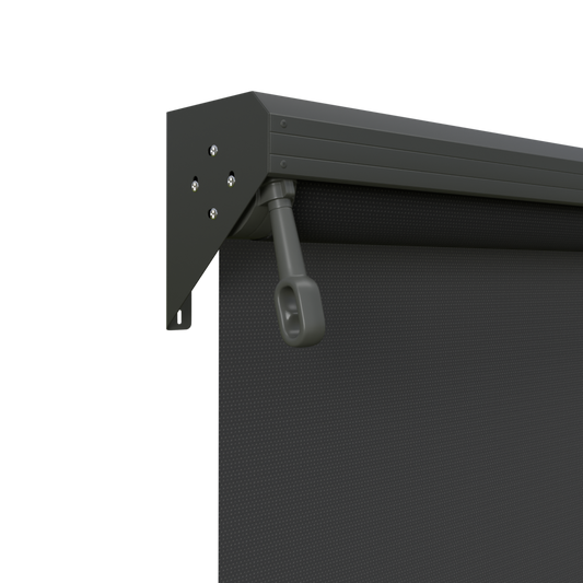 Crank Outdoor Blind - Black Fabric with Woodland Grey Semi-Enclosed Pelmet