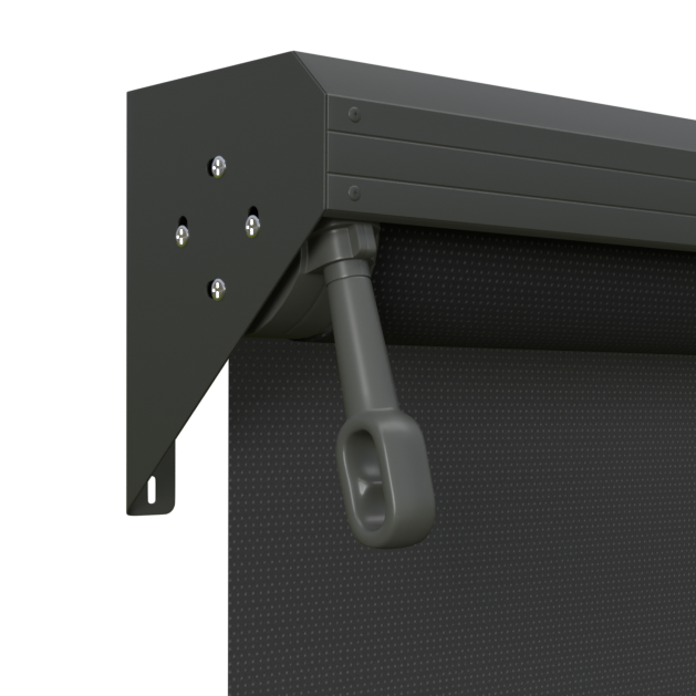 Crank Outdoor Blind - Black Fabric with Woodland Grey Semi-Enclosed Pelmet