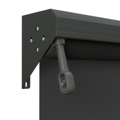 Crank Outdoor Blind - Black Fabric with Woodland Grey Semi-Enclosed Pelmet