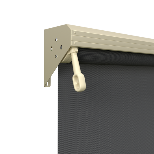Crank Outdoor Blind - Flint Fabric with Classic Cream Semi-Enclosed Pelmet