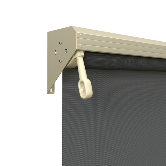 Crank Outdoor Blind - Charcoal Fabric with Classic Cream Semi-Enclosed Pelmet