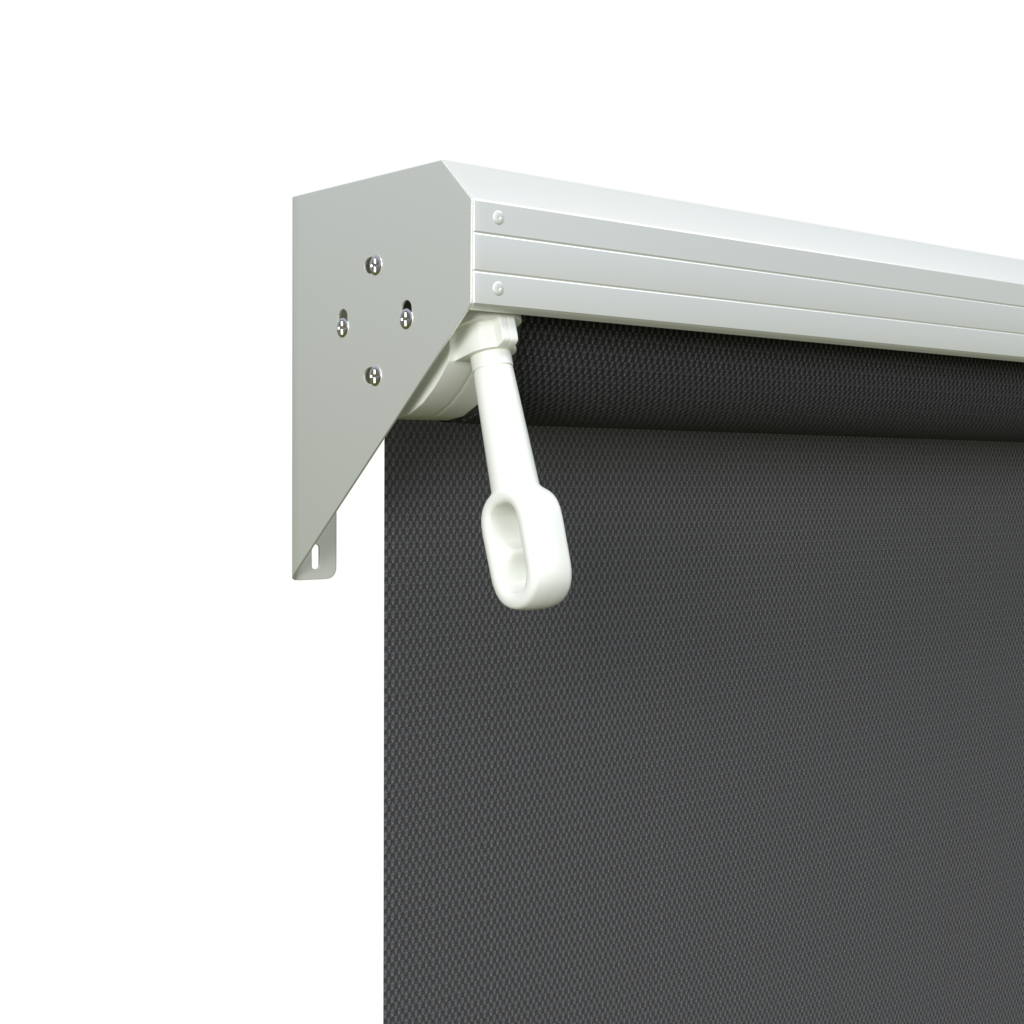 Crank Outdoor Blind - Flint Fabric with Dover White Semi-Enclosed Pelmet