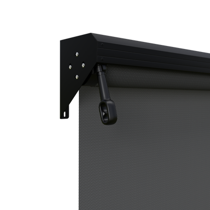 Crank Outdoor Blind - Flint Fabric with Nightsky Black Semi-Enclosed Pelmet