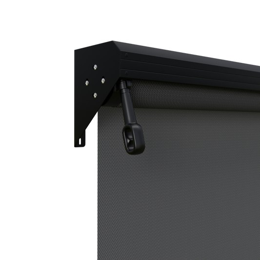 Crank Outdoor Blind - Flint Fabric with Nightsky Black Semi-Enclosed Pelmet