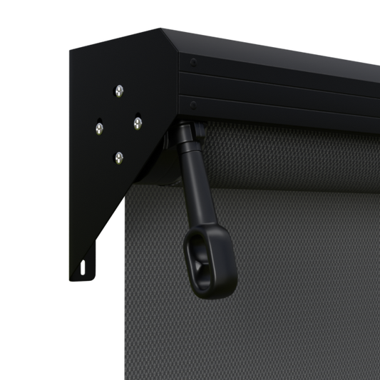 Crank Outdoor Blind - Flint Fabric with Nightsky Black Semi-Enclosed Pelmet