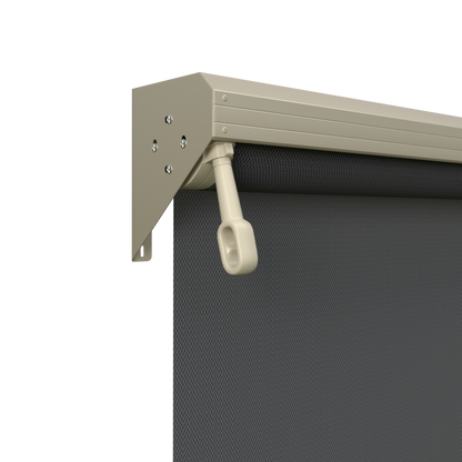 Crank Outdoor Blind - Flint Fabric with Paperbark Semi-Enclosed Pelmet