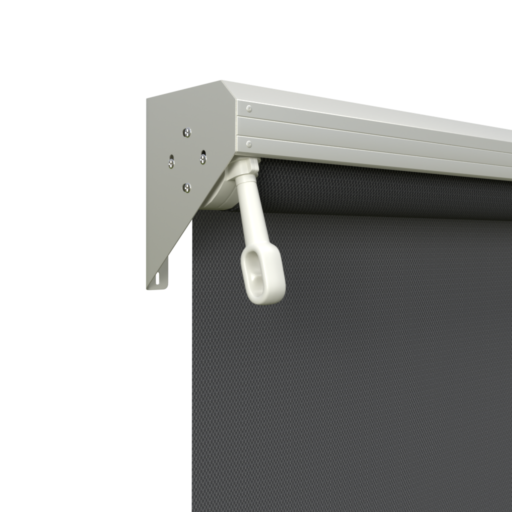 Crank Outdoor Blind - Flint Fabric with Surfmist Semi-Enclosed Pelmet