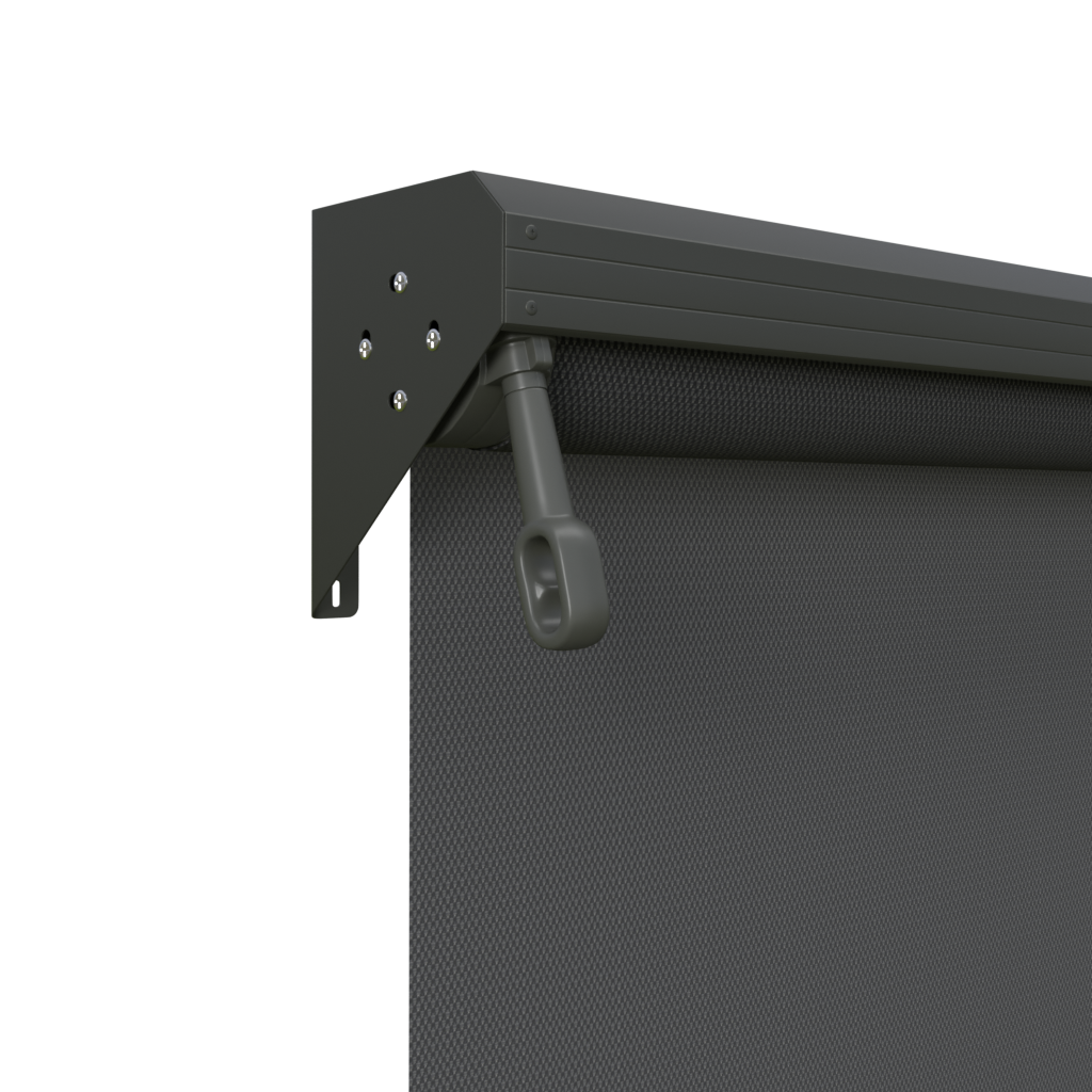 Crank Outdoor Blind - Flint Fabric with Woodland Grey Semi-Enclosed Pelmet