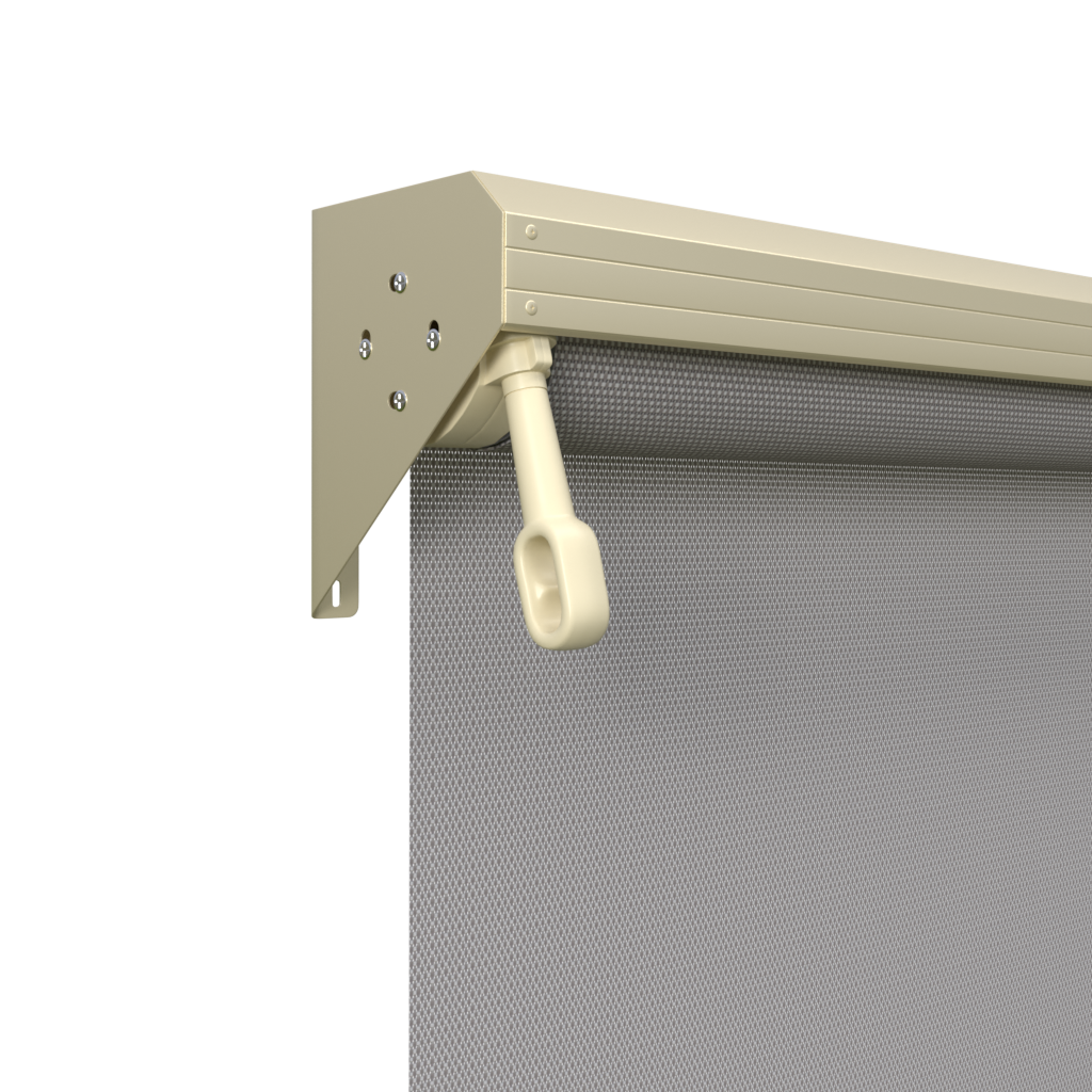 Crank Outdoor Blind - Grey Fabric with Classic Cream Semi-Enclosed Pelmet