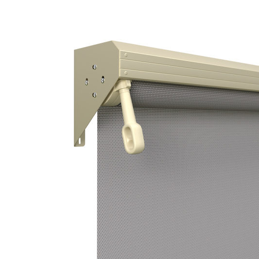 Crank Outdoor Blind - Grey Fabric with Classic Cream Semi-Enclosed Pelmet