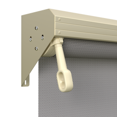 Crank Outdoor Blind - Grey Fabric with Classic Cream Semi-Enclosed Pelmet