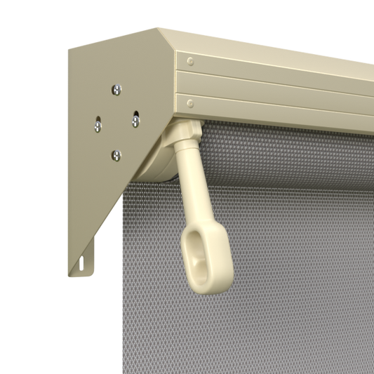 Crank Outdoor Blind - Grey Fabric with Classic Cream Semi-Enclosed Pelmet