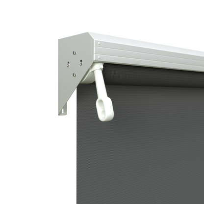 Crank Outdoor Blind - Charcoal Fabric with Dover White Semi-Enclosed Pelmet