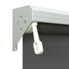 Crank Outdoor Blind - Charcoal Fabric with Dover White Semi-Enclosed Pelmet