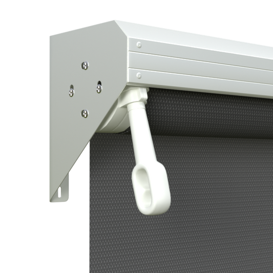 Crank Outdoor Blind - Charcoal Fabric with Dover White Semi-Enclosed Pelmet