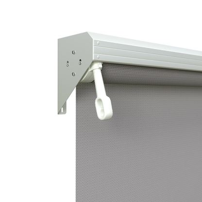 Crank Outdoor Blind - Grey Fabric with Dover White Semi-Enclosed Pelmet