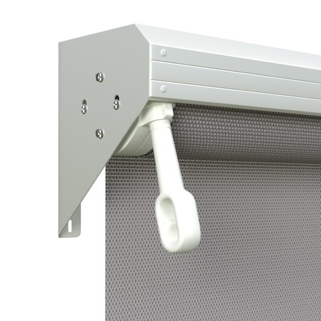Crank Outdoor Blind - Grey Fabric with Dover White Semi-Enclosed Pelmet