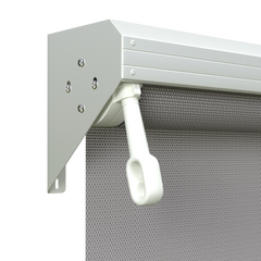 Crank Outdoor Blind - Grey Fabric with Dover White Semi-Enclosed Pelmet
