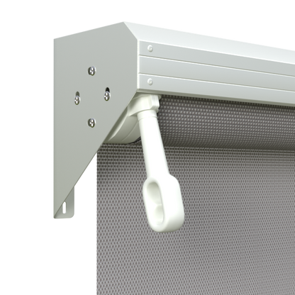 Crank Outdoor Blind - Grey Fabric with Dover White Semi-Enclosed Pelmet