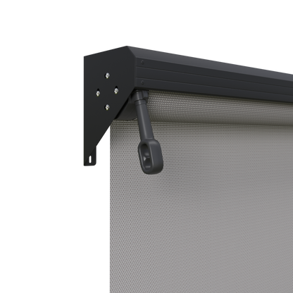 Crank Outdoor Blind - Grey Fabric with Monument Semi-Enclosed Pelmet