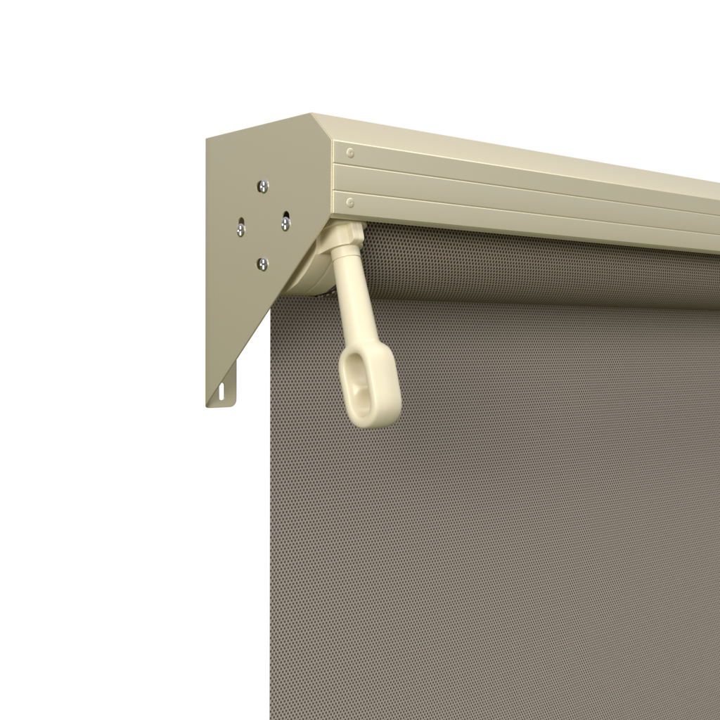 Crank Outdoor Blind - Caramel Fabric with Classic Cream Semi-Enclosed Pelmet