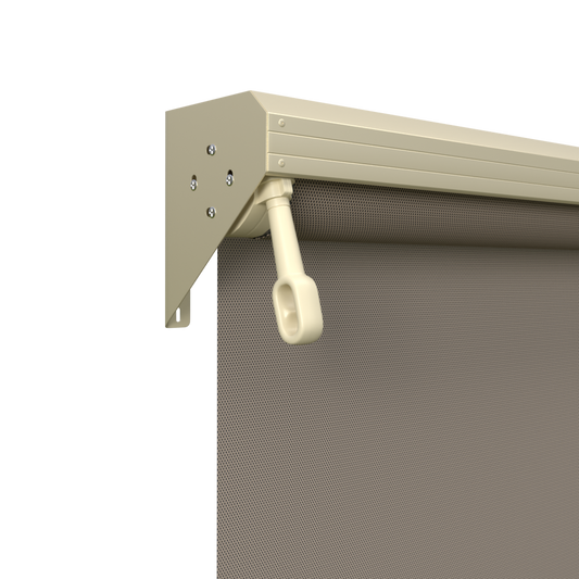 Crank Outdoor Blind - Caramel Fabric with Classic Cream Semi-Enclosed Pelmet