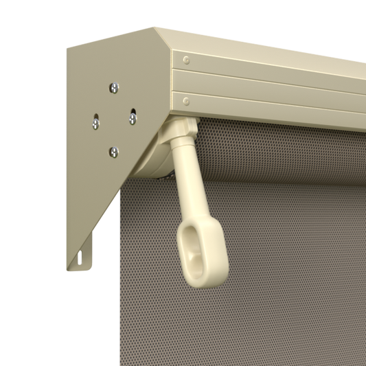 Crank Outdoor Blind - Caramel Fabric with Classic Cream Semi-Enclosed Pelmet