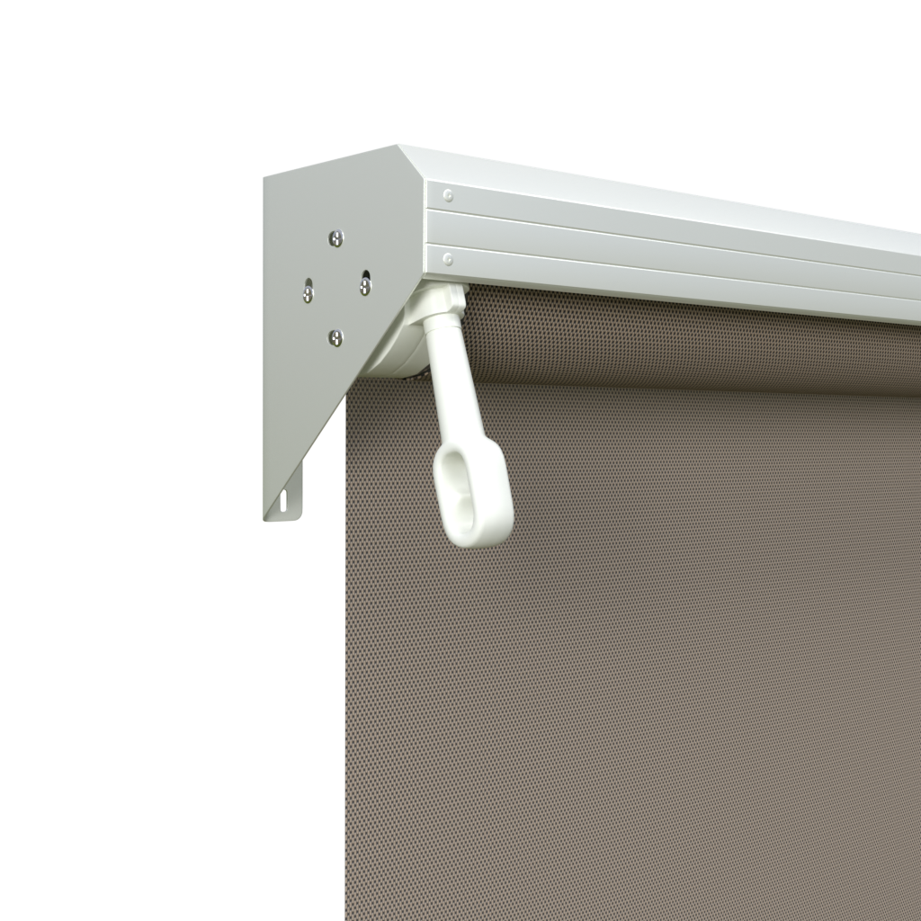 Crank Outdoor Blind - Caramel Fabric with Dover White Semi-Enclosed Pelmet
