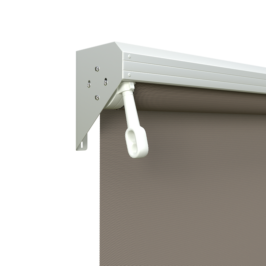 Crank Outdoor Blind - Caramel Fabric with Dover White Semi-Enclosed Pelmet