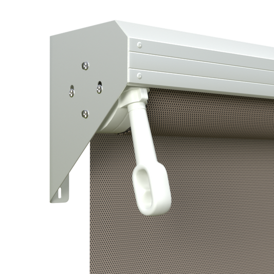 Crank Outdoor Blind - Caramel Fabric with Dover White Semi-Enclosed Pelmet