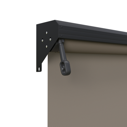 Crank Outdoor Blind - Caramel Fabric with Monument Semi-Enclosed Pelmet