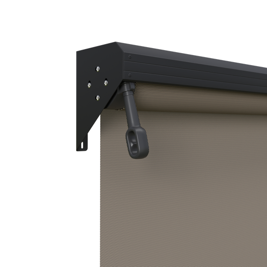 Crank Outdoor Blind - Caramel Fabric with Monument Semi-Enclosed Pelmet