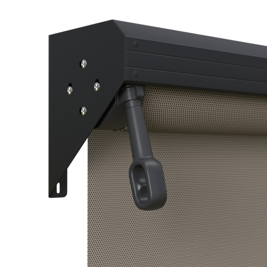 Crank Outdoor Blind - Caramel Fabric with Monument Semi-Enclosed Pelmet