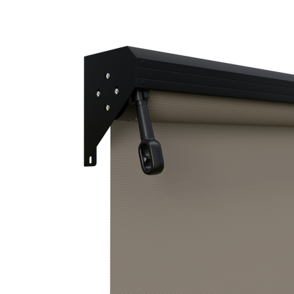 Crank Outdoor Blind - Caramel Fabric with Nightsky Black Semi-Enclosed Pelmet