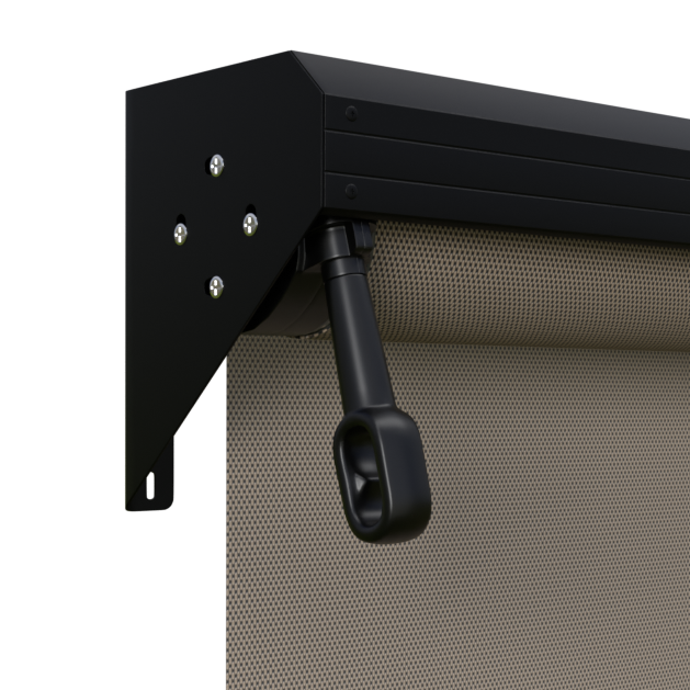 Crank Outdoor Blind - Caramel Fabric with Nightsky Black Semi-Enclosed Pelmet