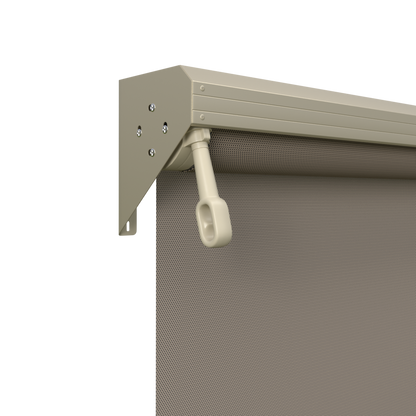 Crank Outdoor Blind - Caramel Fabric with Paperbark Semi-Enclosed Pelmet