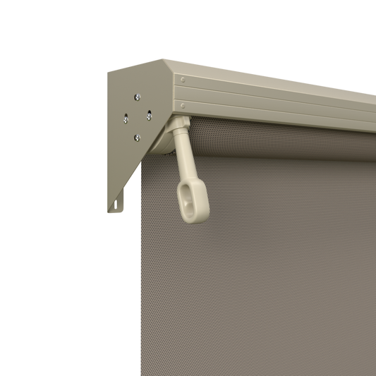 Crank Outdoor Blind - Caramel Fabric with Paperbark Semi-Enclosed Pelmet