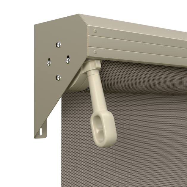 Crank Outdoor Blind - Caramel Fabric with Paperbark Semi-Enclosed Pelmet