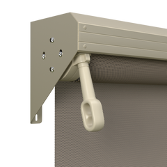 Crank Outdoor Blind - Caramel Fabric with Paperbark Semi-Enclosed Pelmet