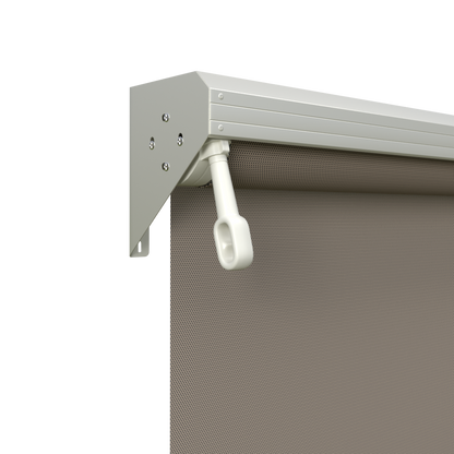 Crank Outdoor Blind - Caramel Fabric with Surfmist Semi-Enclosed Pelmet
