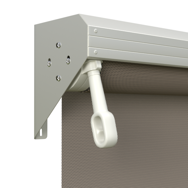 Crank Outdoor Blind - Caramel Fabric with Surfmist Semi-Enclosed Pelmet