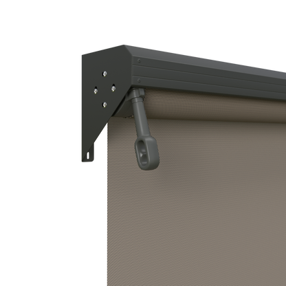 Crank Outdoor Blind - Caramel Fabric with Woodland Grey Semi-Enclosed Pelmet